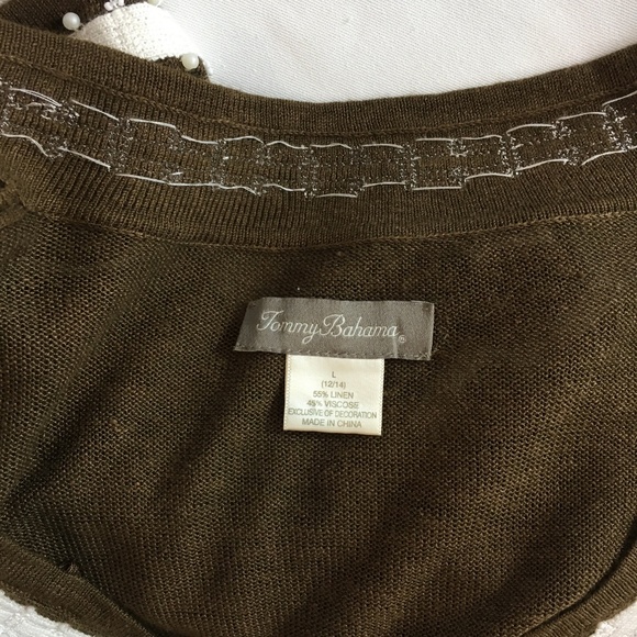 Tommy Bahama Lg Linen beaded embroidered tunic top - Picture 2 of 8